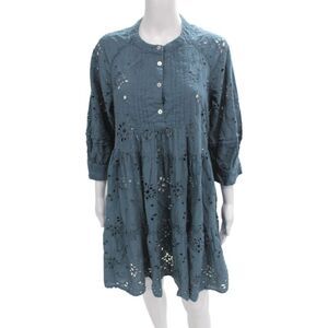 dRA Los Angeles Womens Dark Blue Floral Shirt Dress 3/4 Sleeve Size L